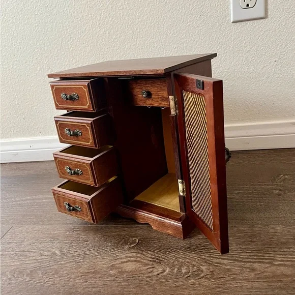 Wooden Jewelry Box with Side Cabinet and Four Drawers 6/9/10 Inches